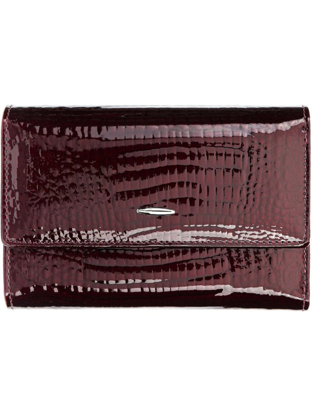 Croc Embossed Oil-Waxed Leather Bifold Wallet for Women, Magnetic Closure
